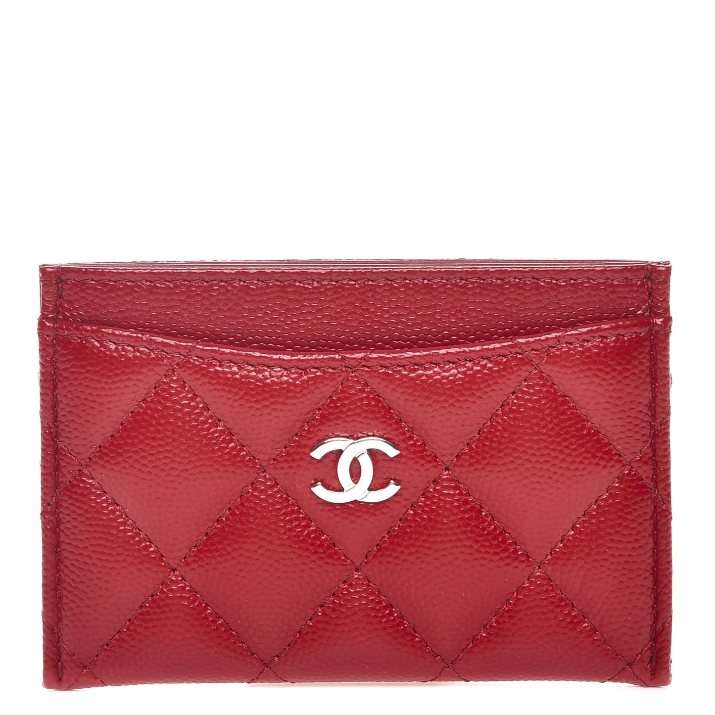 Caviar Quilted Card Holder Dark Red