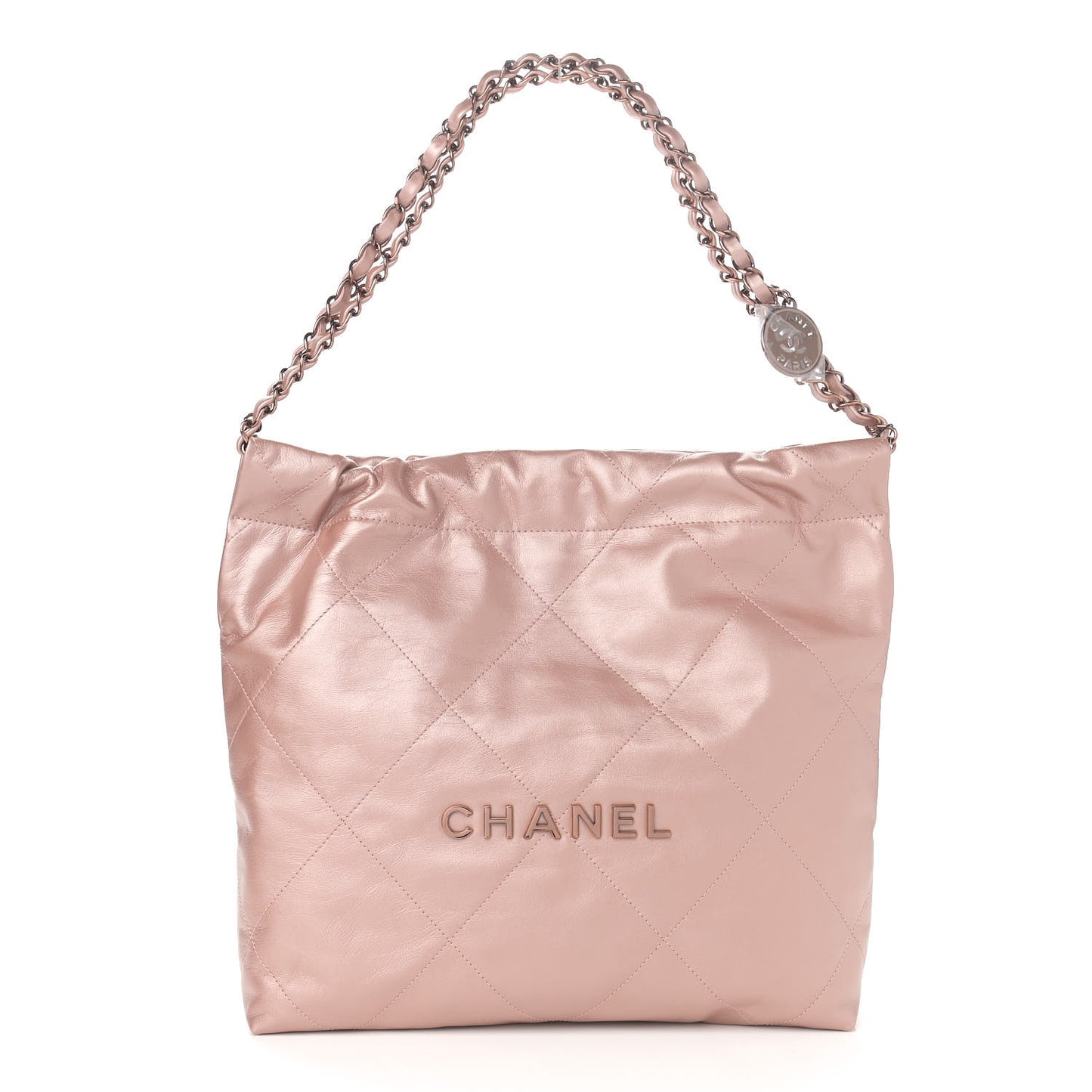 Metallic Calfskin Quilted Small Chanel 22 Pink
