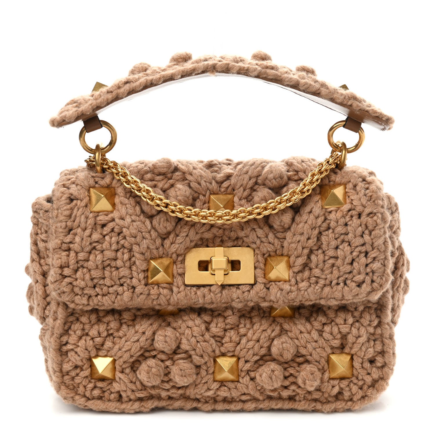 Valentino Garavani Cashmere Medium Roman Stud Shoulder Bag Brown 1 of 8