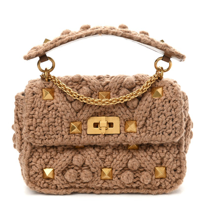 Valentino Garavani Cashmere Medium Roman Stud Shoulder Bag Brown 1 of 8