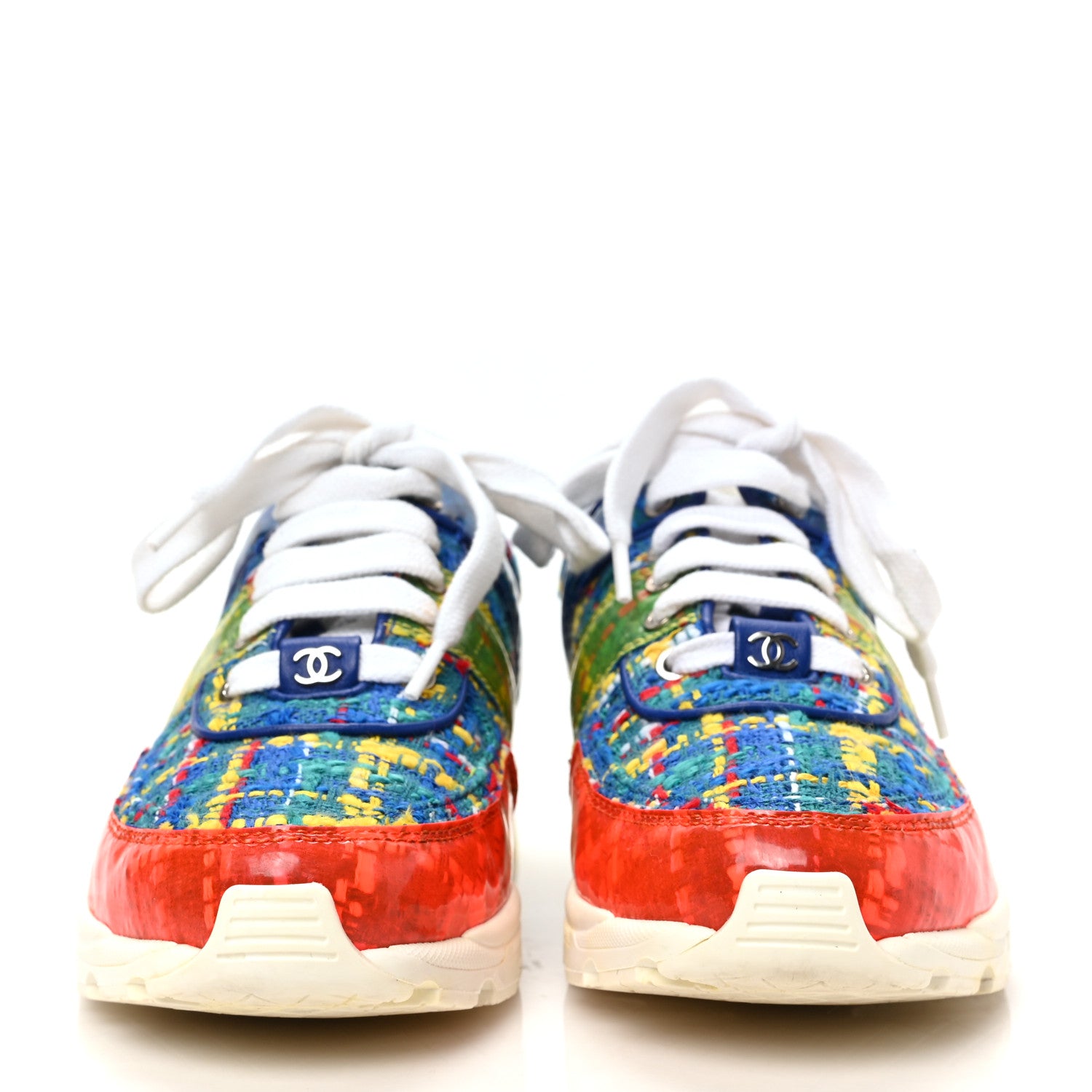 Chanel Tweed PVC Calfskin Sneakers 36 Red Yellow Blue 2 of 8