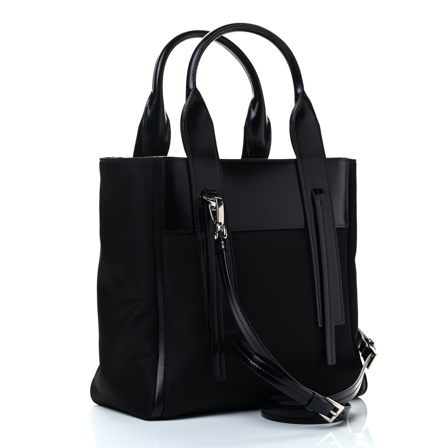 Tessuto Nylon Spazzolato Small Ouverture Top Handle Bag Black