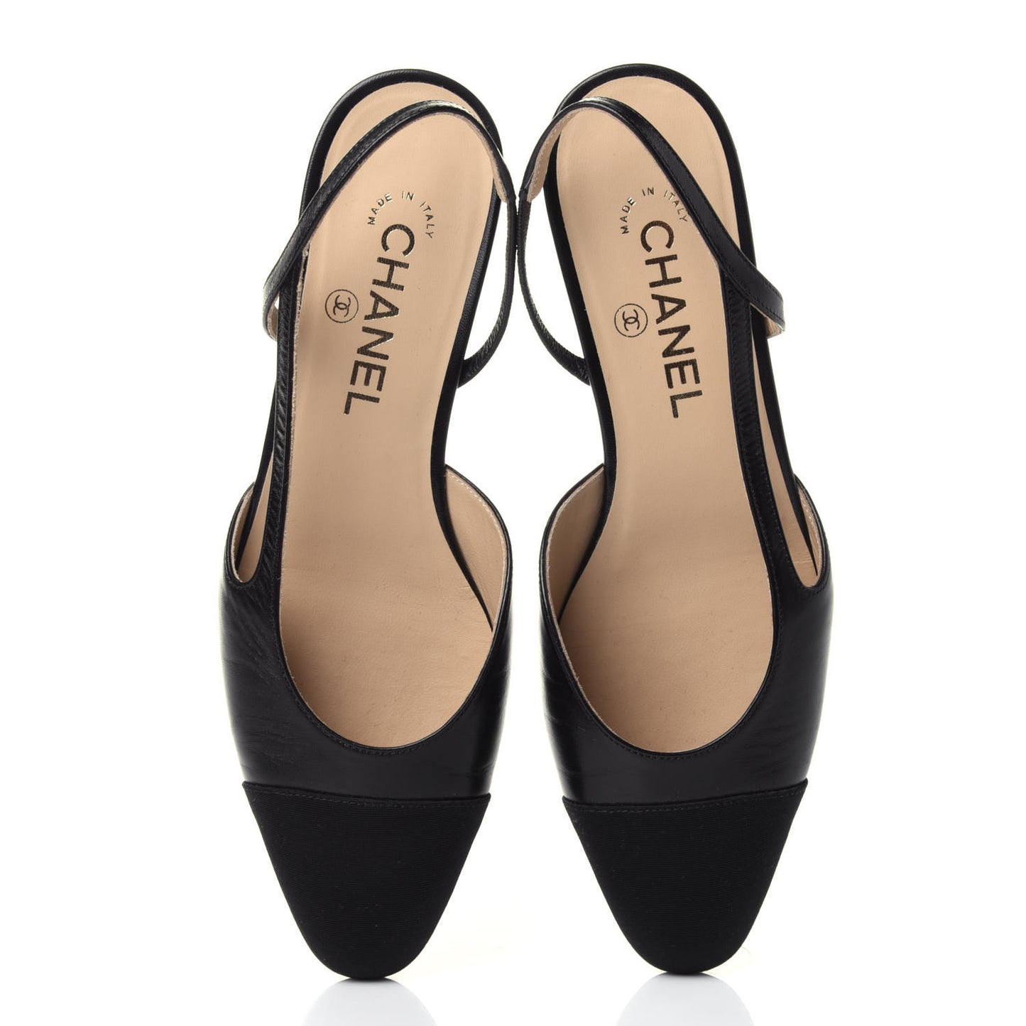 Goatskin Grosgrain Cap Toe CC Slingback Sandals 38 Black