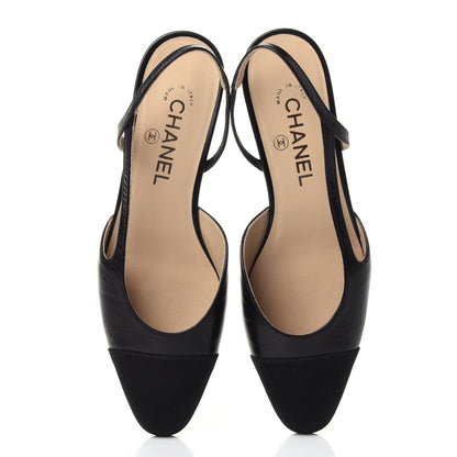 Chanel Goatskin Grosgrain Cap Toe CC Slingback Sandals 38 Black 6 of 12