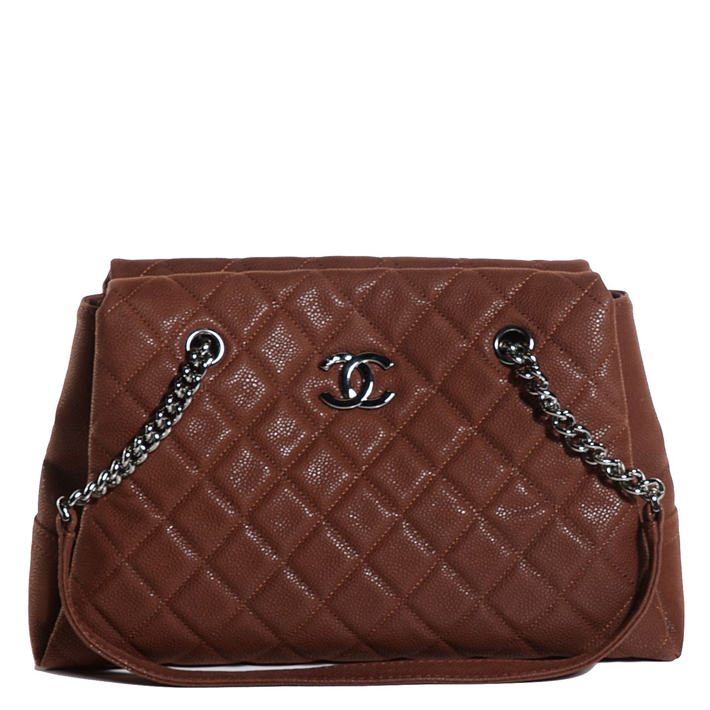 Iridescent Caviar Quilted Lady Pearly Tote Brown