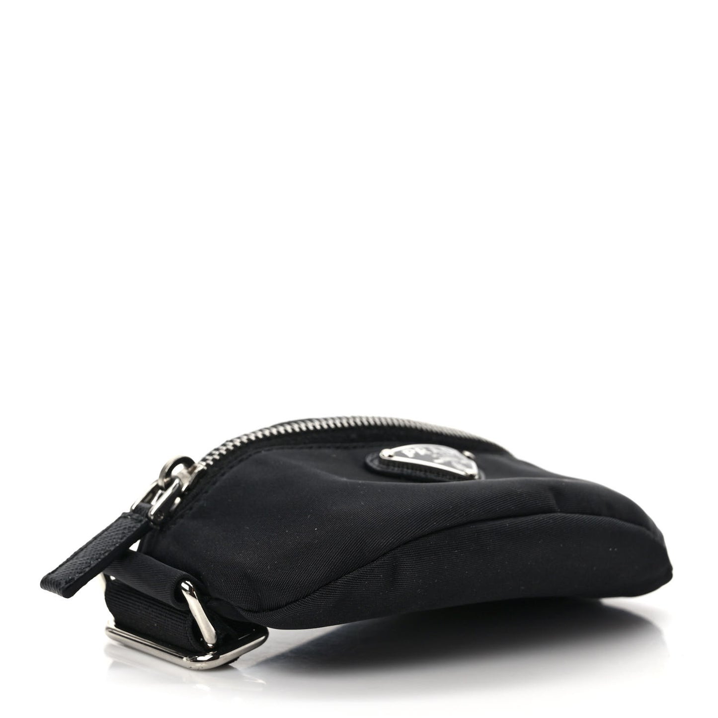 Re-Nylon Travel Saffiano Metal Triangle Logo Mini Arm Pouch Black