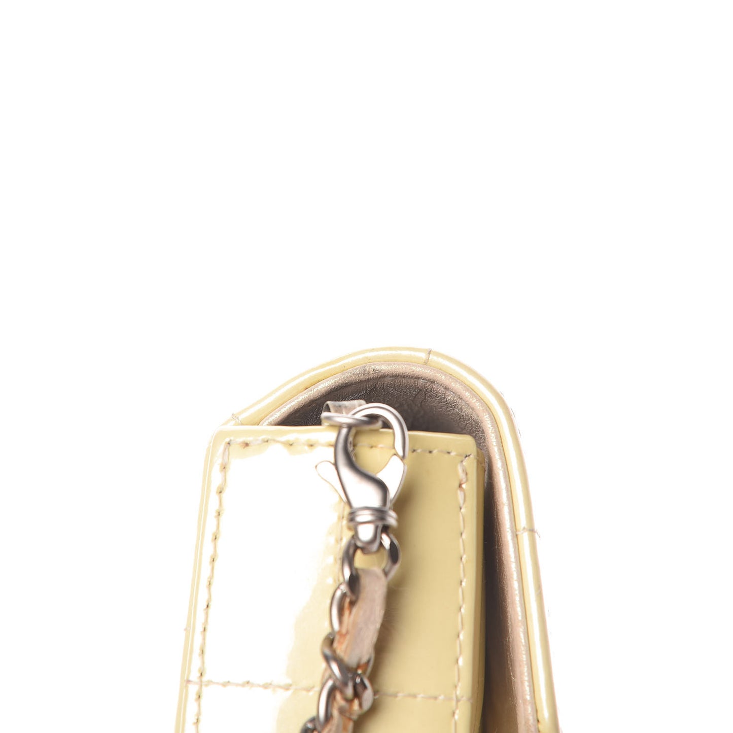 Patent Quilted East West Chocolate Bar Flap White