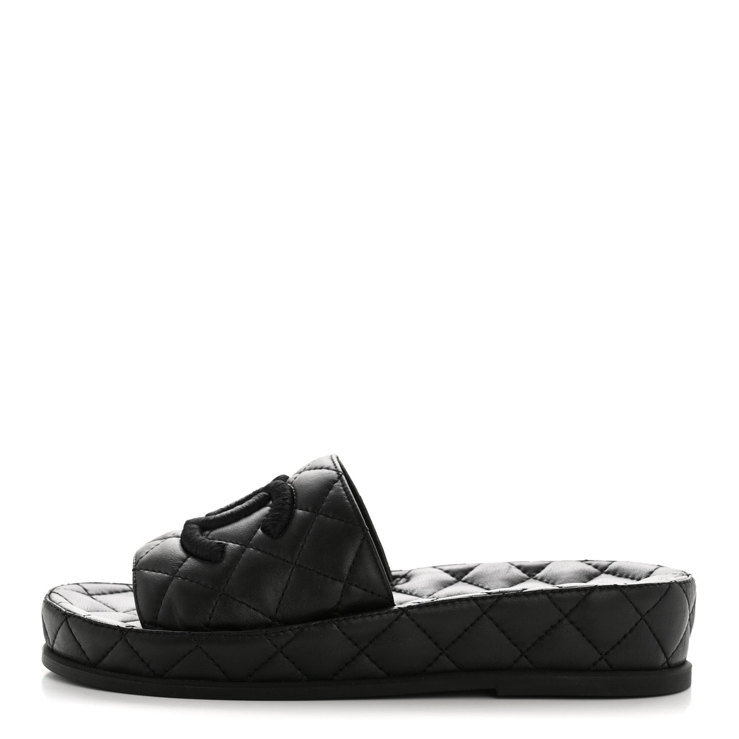 Lambskin Quilted CC Mules Sandals 35 Black