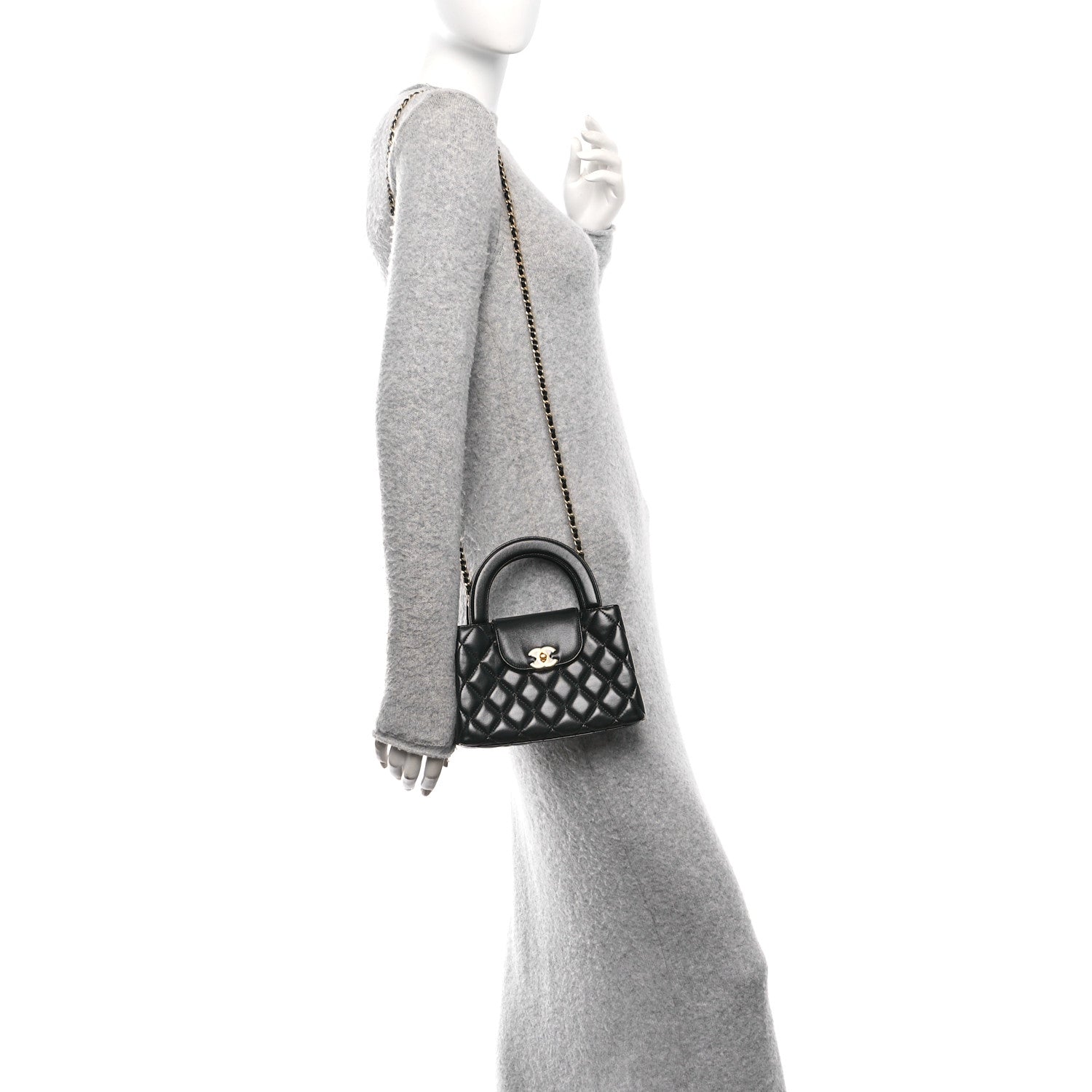 Chanel Shiny Aged Calfskin Quilted Nano Kelly Shopper Black 2 of 11