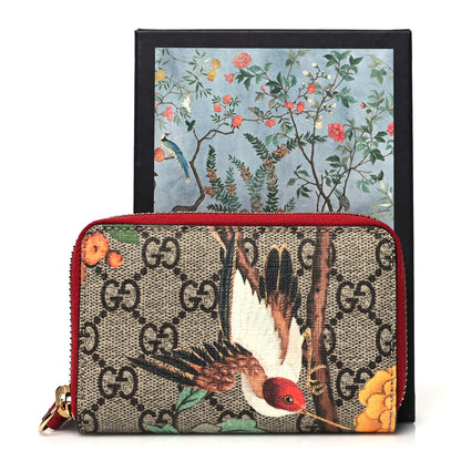 Gucci GG Supreme Monogram Tian Zip Around Card Case Wallet Beige Multicolor Red 10 of 10