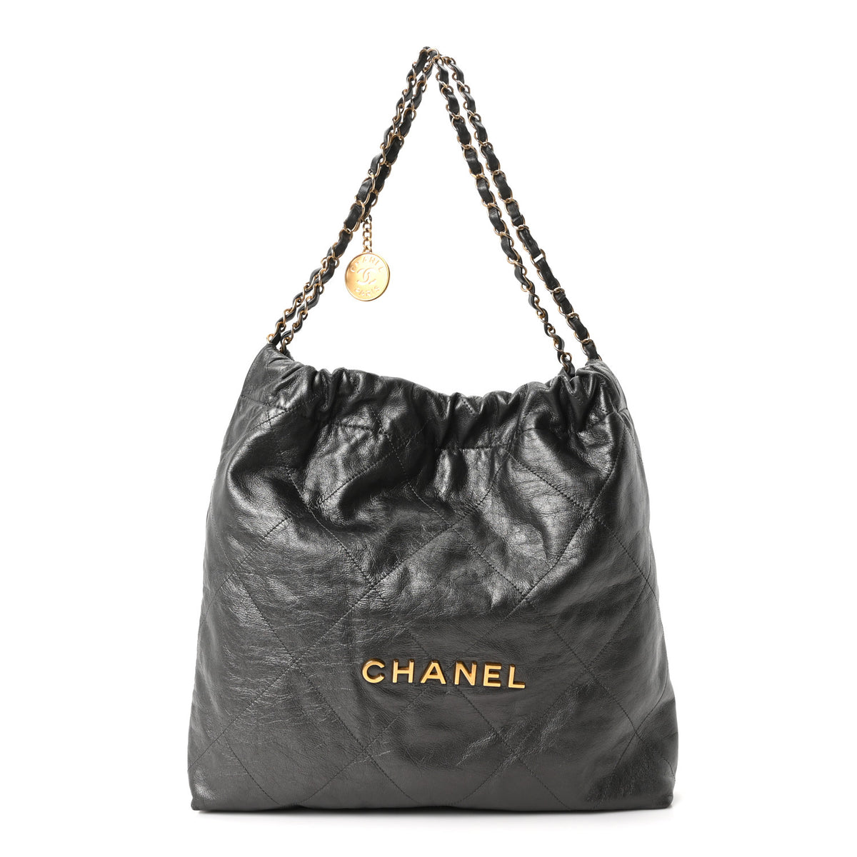 Metallic Calfskin Quilted Chanel 22 Ruthenium