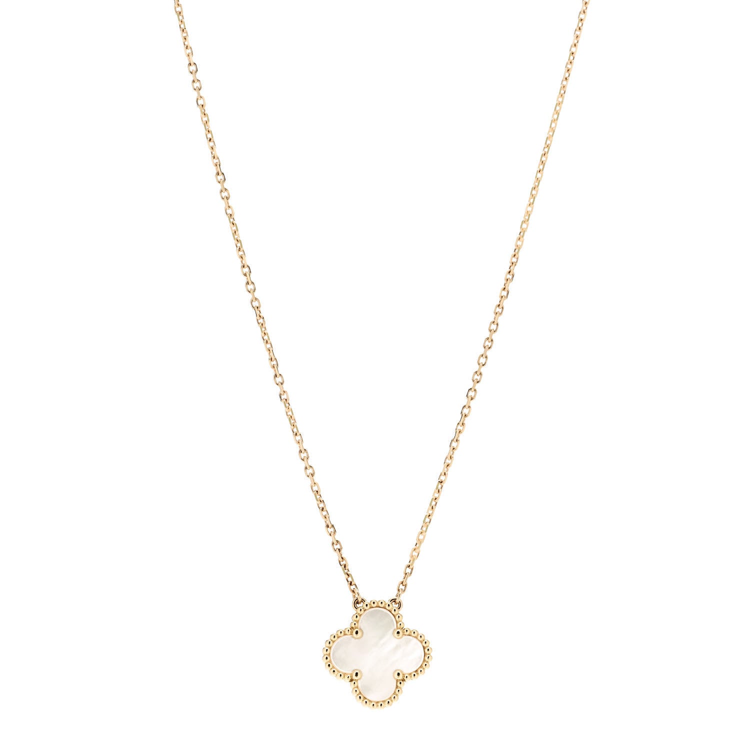 Van Cleef & Arpels 18K Yellow Gold Mother of Pearl Vintage Alhambra Pendant Necklace 1 of 5