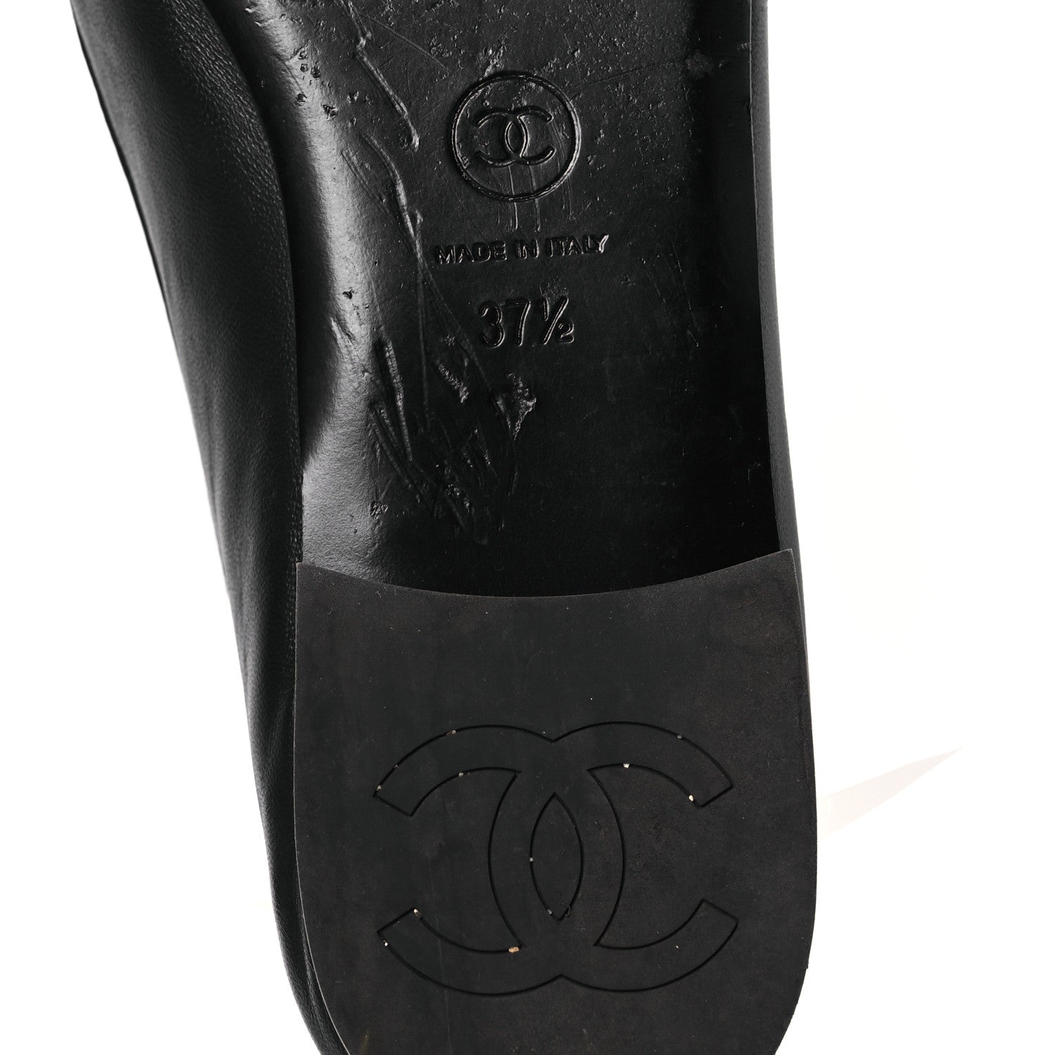 Chanel Lambskin Patent Calfskin Cap Toe Ankle Chain Ballerina Flats 37.5 Black 9 of 17