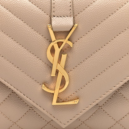 Saint Laurent Grain De Poudre Textured Mixed Matelasse Triquilt Small Monogram Satchel Dark Beige 7 of 9