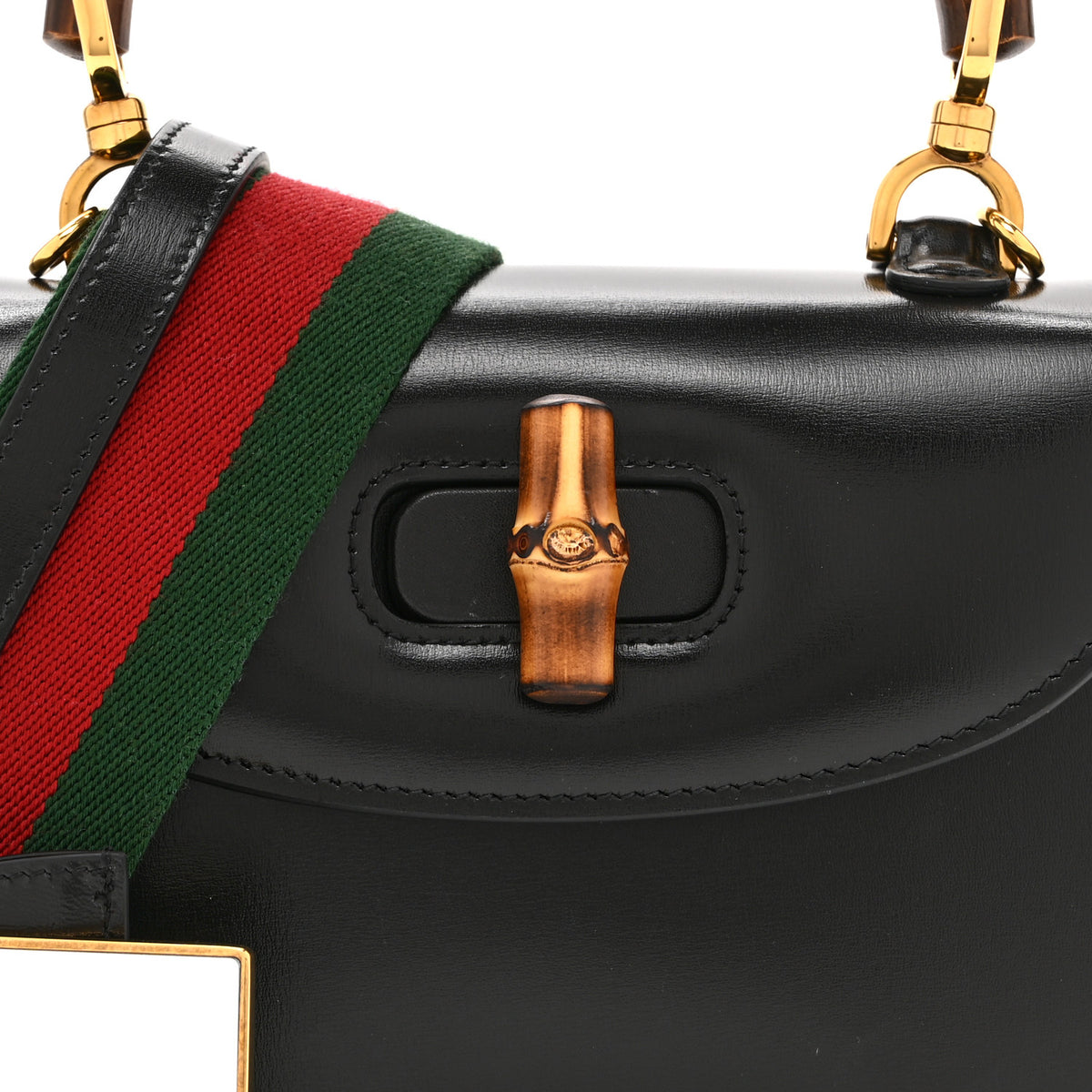 Gucci Boarded Dyana Lux Calfskin Web Monochrome Small Bamboo 1947 Top Handle Bag Black 9 of 11