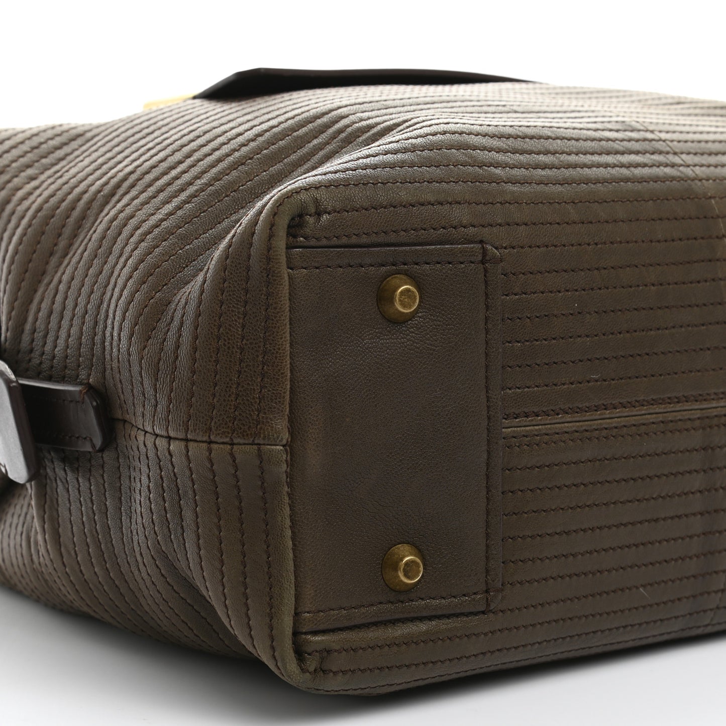 Lambskin Stitched Padam Bowling Satchel Brown