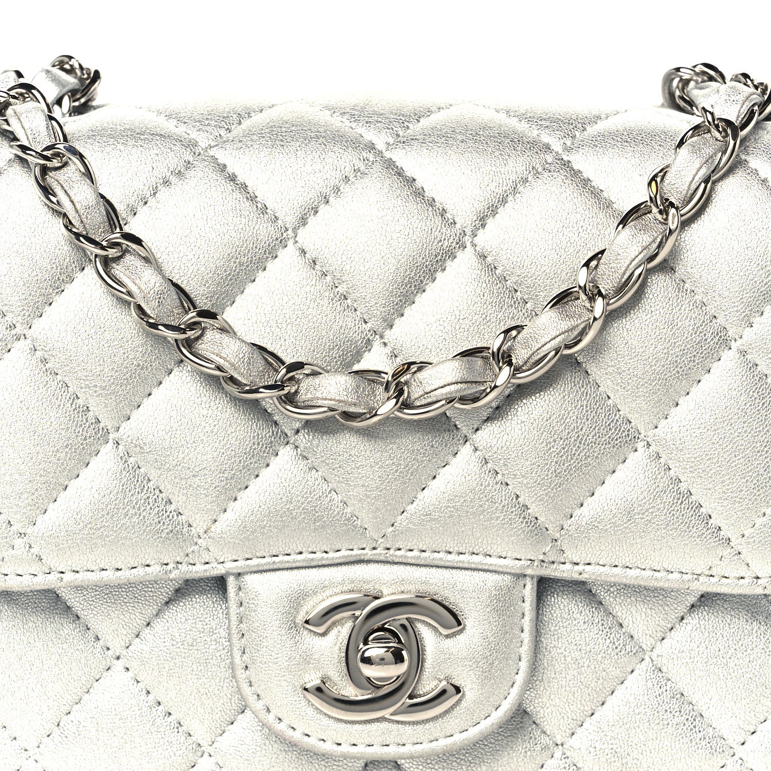 Chanel Metallic Lambskin Quilted Mini Square Flap Silver 9 of 11