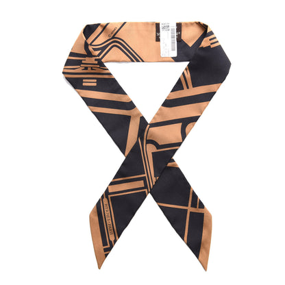 Hermes Silk Les Coupes Tattoo Twilly Black Camel 1 of 3