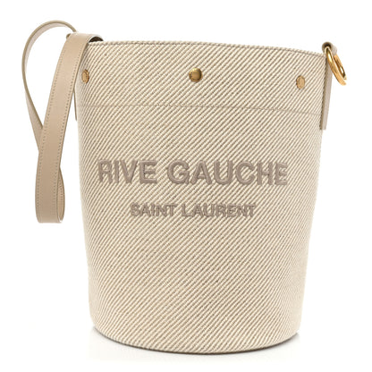 Saint Laurent Diagonal Canvas Calfskin Rive Gauche Bucket Bag Beige 1 of 10