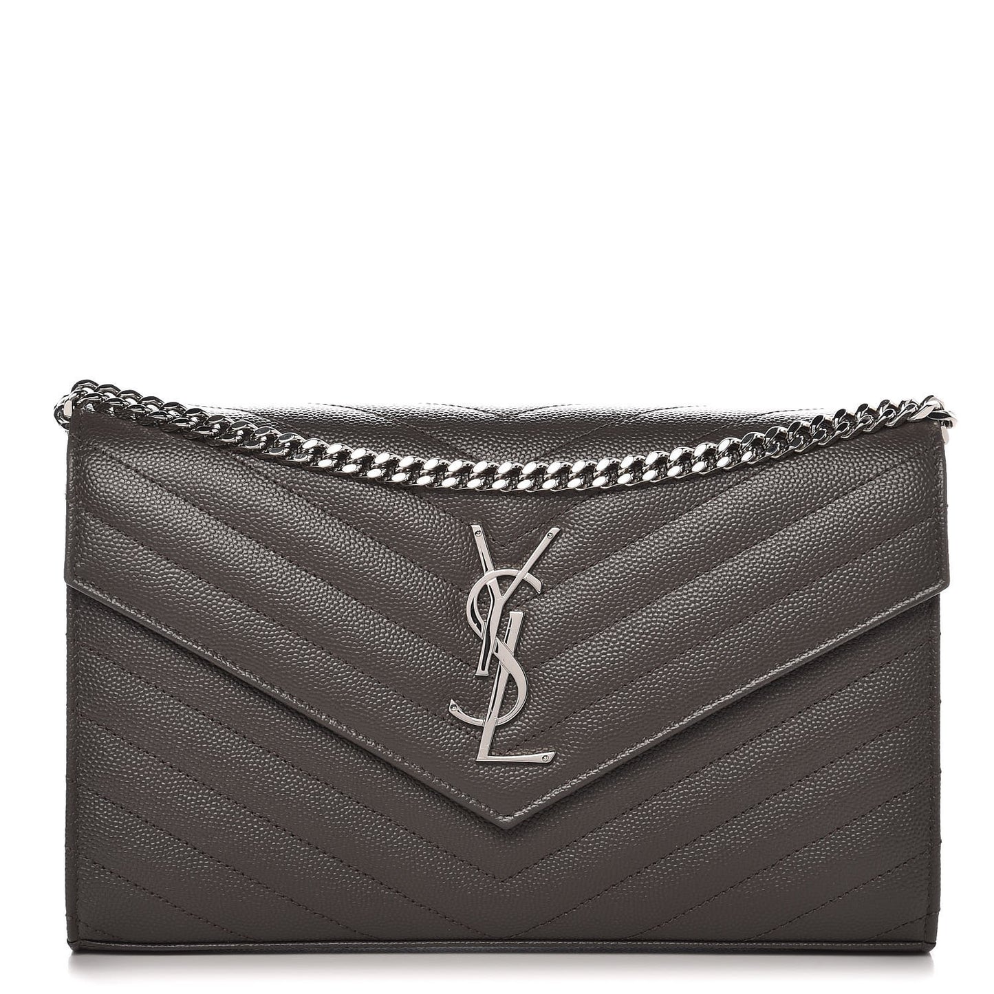 Grain De Poudre Matelasse Chevron Monogram Chain Wallet Gray