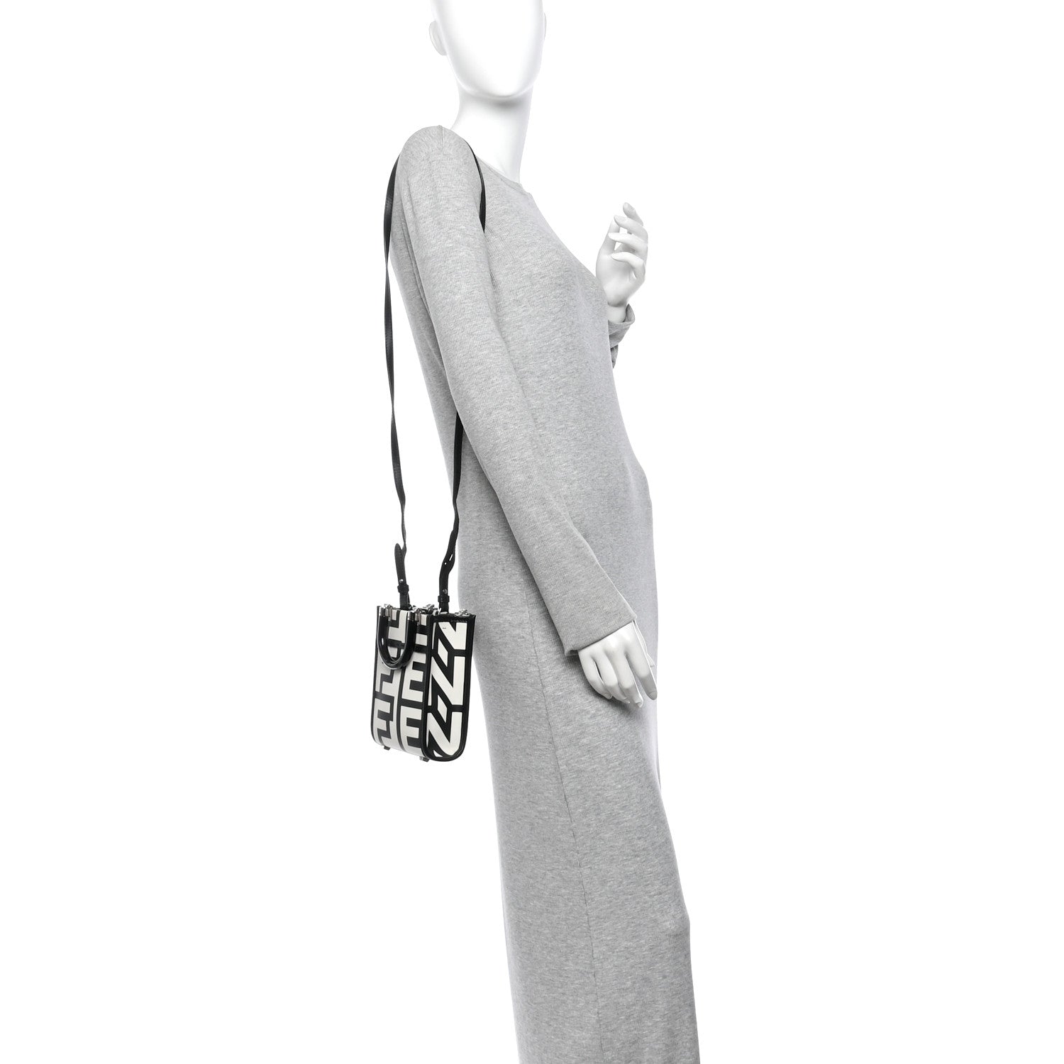 Fendi X MARC JACOBS Vitello King Plexiglass Logo Print Mini Fendi Sunshine Shopper Tote Black White 2 of 9