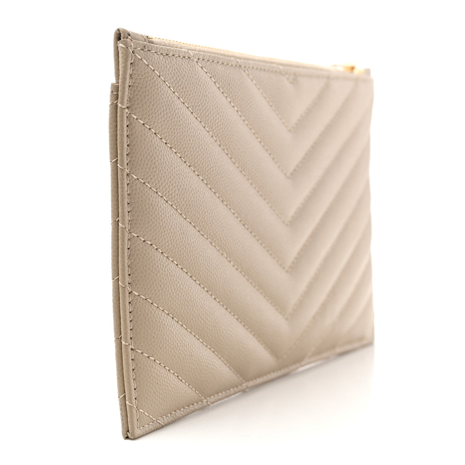 Saint Laurent Grain De Poudre Chevron Monogram Bill Pouch Sea Salt 3 of 8