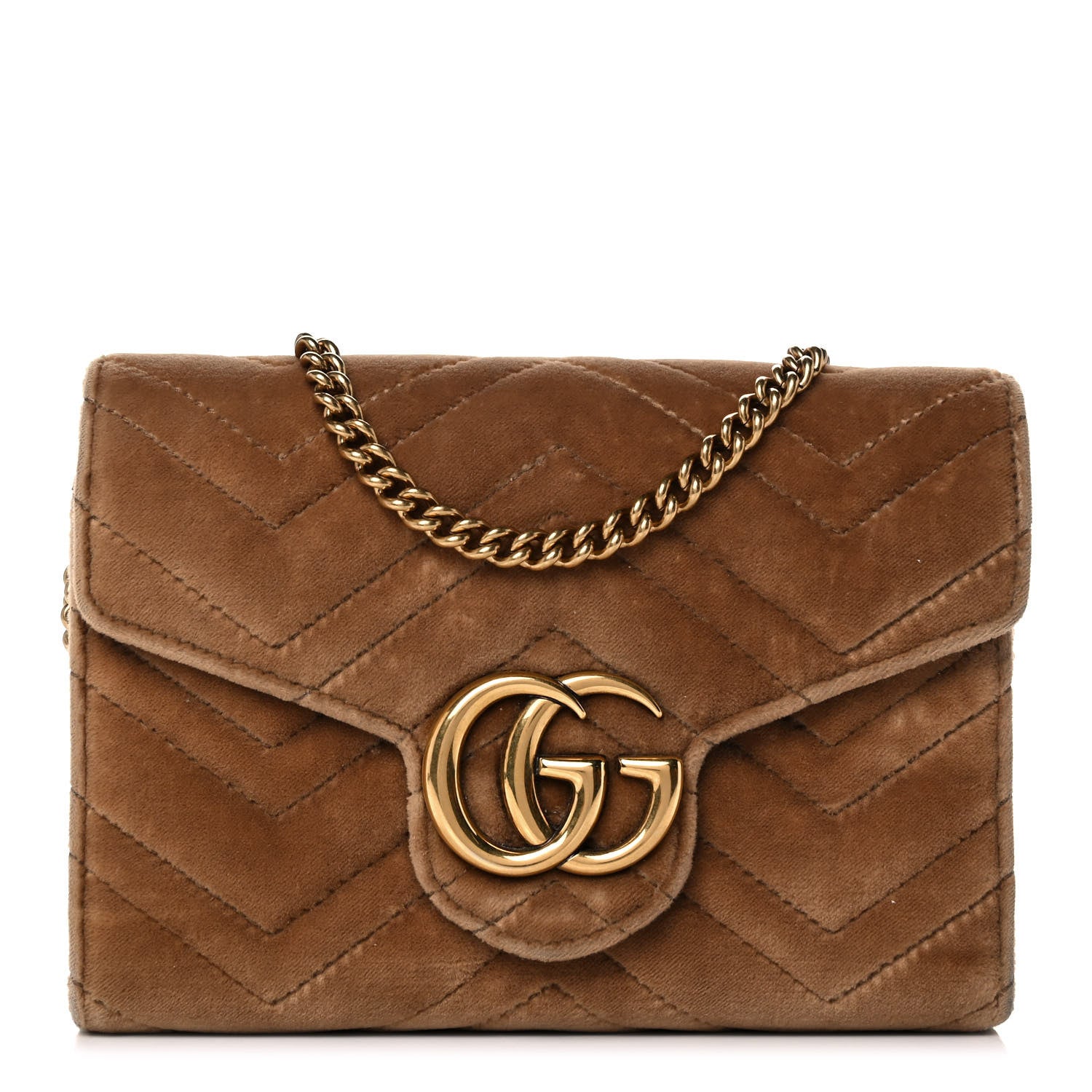 Gucci Velvet Matelasse GG Marmont Chain Wallet Taupe 2 of 23