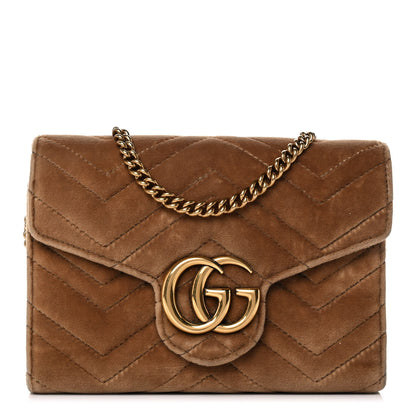 Gucci Velvet Matelasse GG Marmont Chain Wallet Taupe 2 of 23