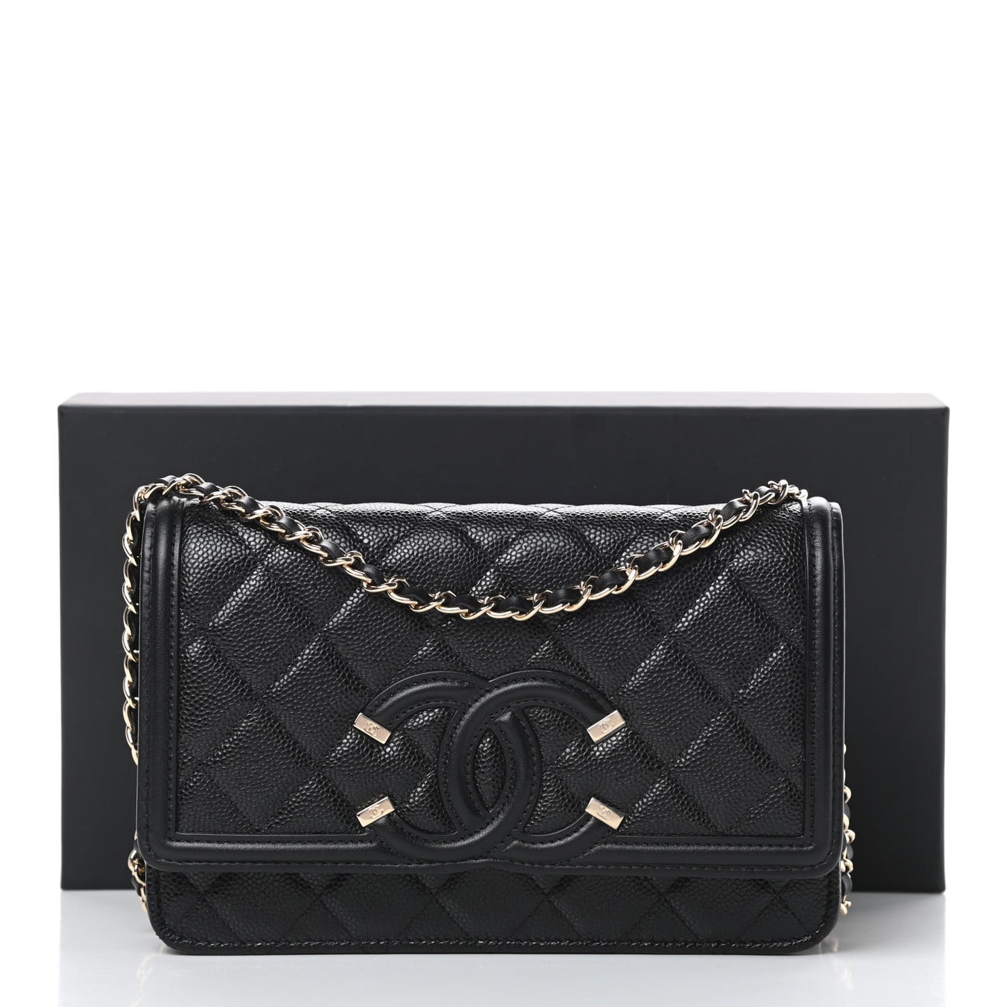 Caviar Quilted CC Filigree Wallet On Chain WOC Black