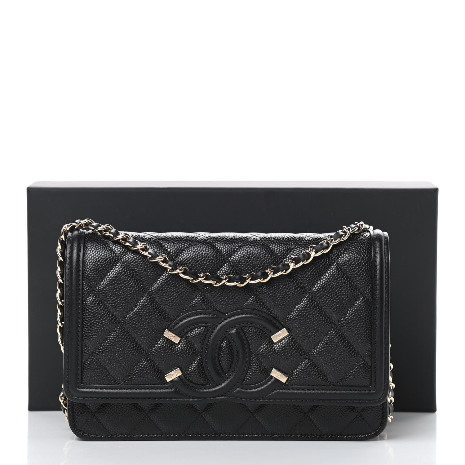 Chanel Caviar Quilted CC Filigree Wallet On Chain WOC Black 13 of 13