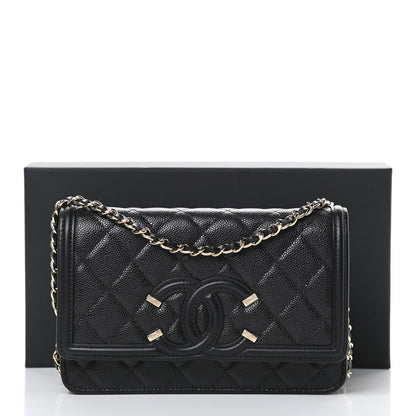 Chanel Caviar Quilted CC Filigree Wallet On Chain WOC Black 13 of 13