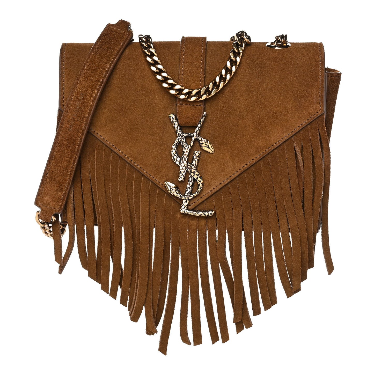 Suede Fringe Baby Monogram Satchel Light Ocre