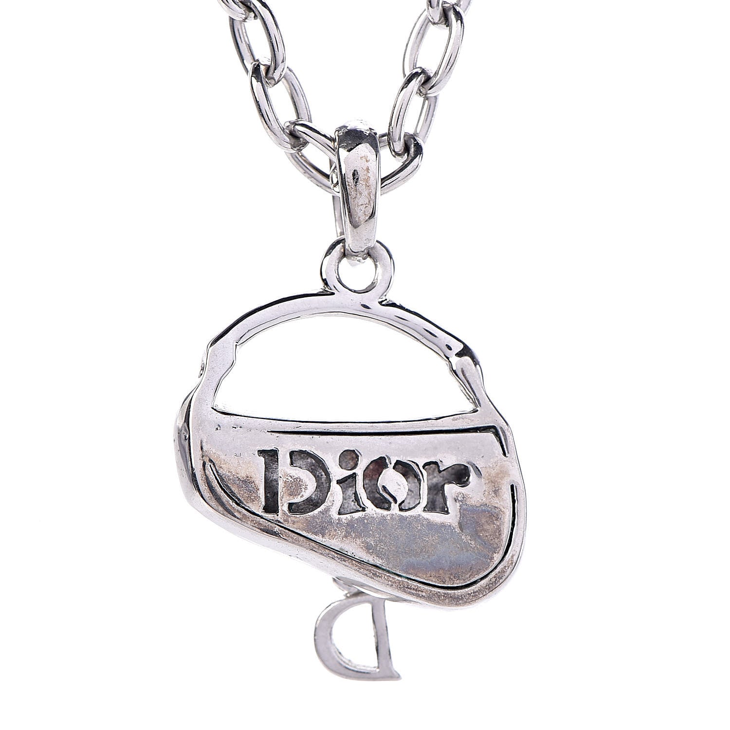 Christian Dior Crystal Saddle Bag Pendant Necklace Silver 5 of 5