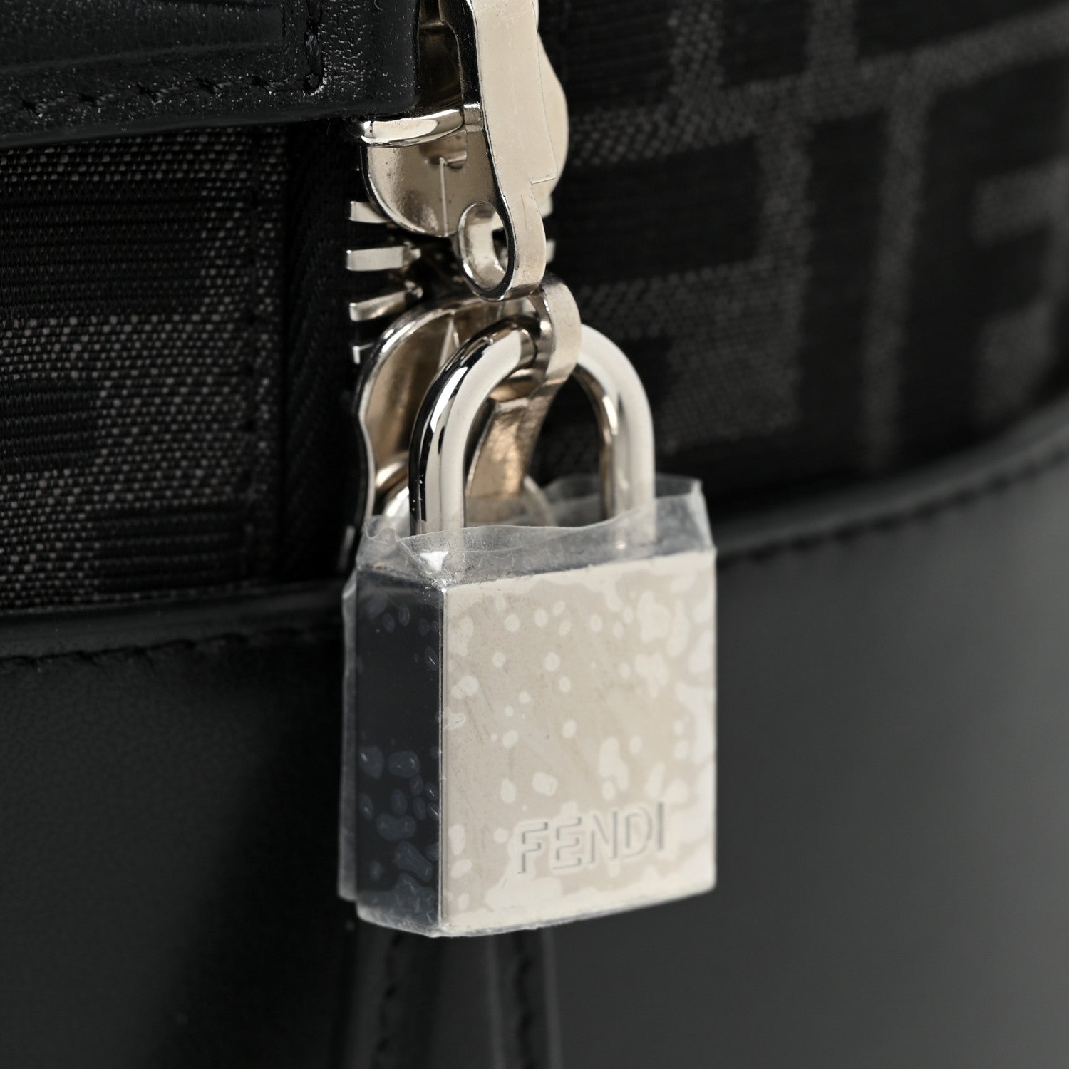 Fendi Recycled Fabric Jacquard Vitello Astro FF 1974 Medium Duffle Bag Asfalto Black 18 of 19