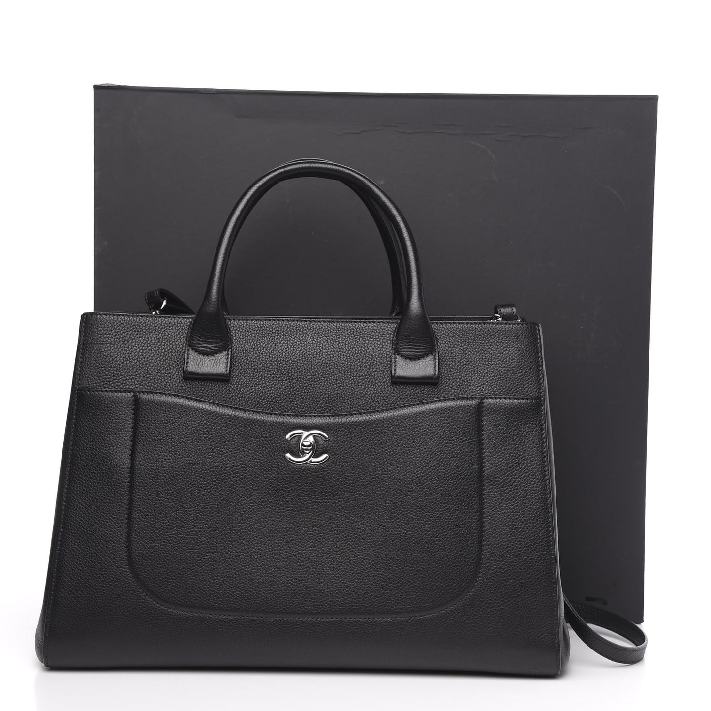 Grained Calfskin Medium Neo Executive Shopper Tote Black