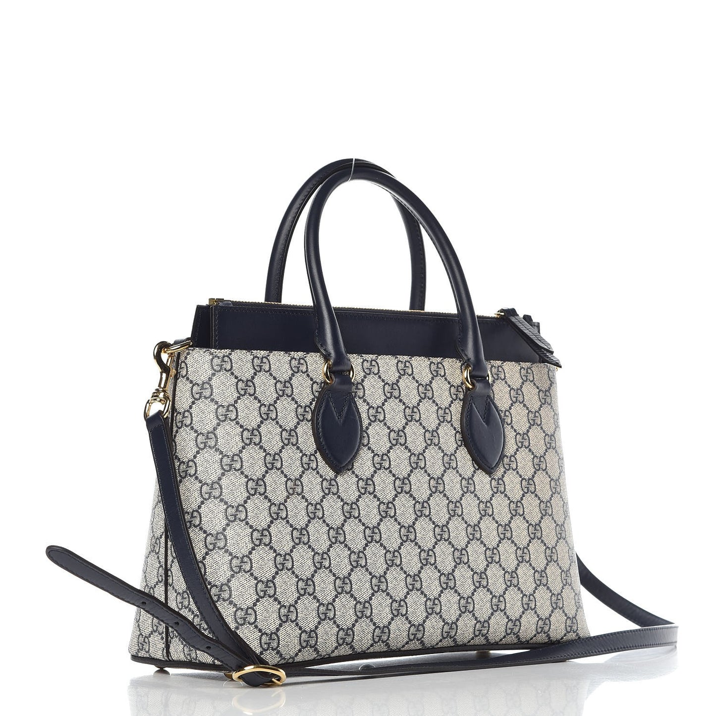GG Supreme Monogram Small Zip Top Tote Beige Blue