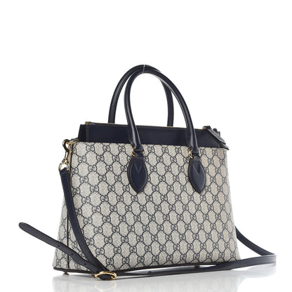 Gucci GG Supreme Monogram Small Zip Top Tote Beige Blue 4 of 10