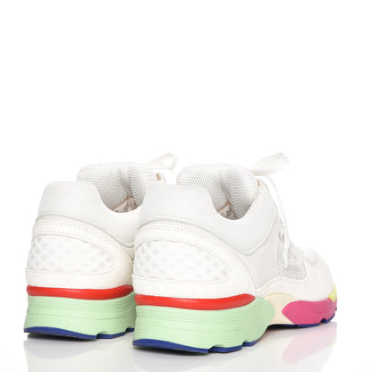 Chanel Suede Calfskin CC Sneakers 40.5 White Pink Green 4 of 9