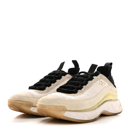 Chanel Velvet Calfskin Mixed Fibers CC Sneakers 36 Ivory Black 4 of 11