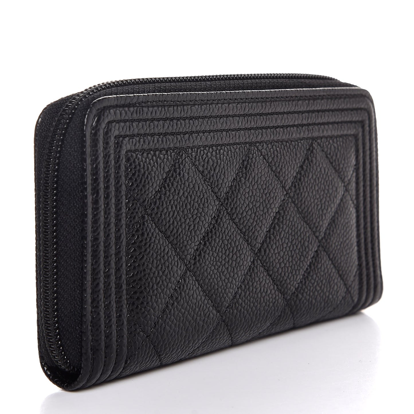 Caviar Quilted Small Boy Zip Around Wallet Black