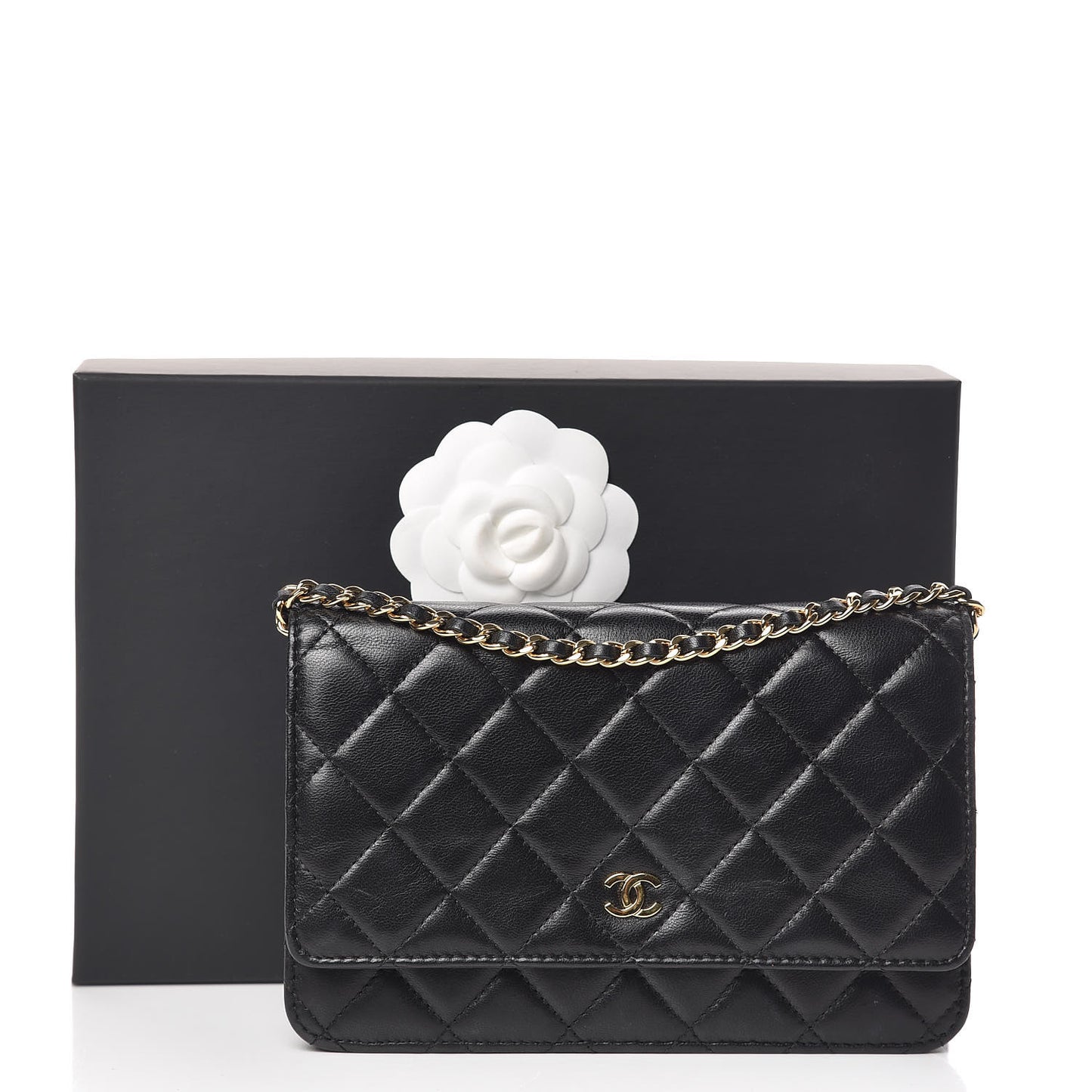 Lambskin Quilted Wallet On Chain WOC Black