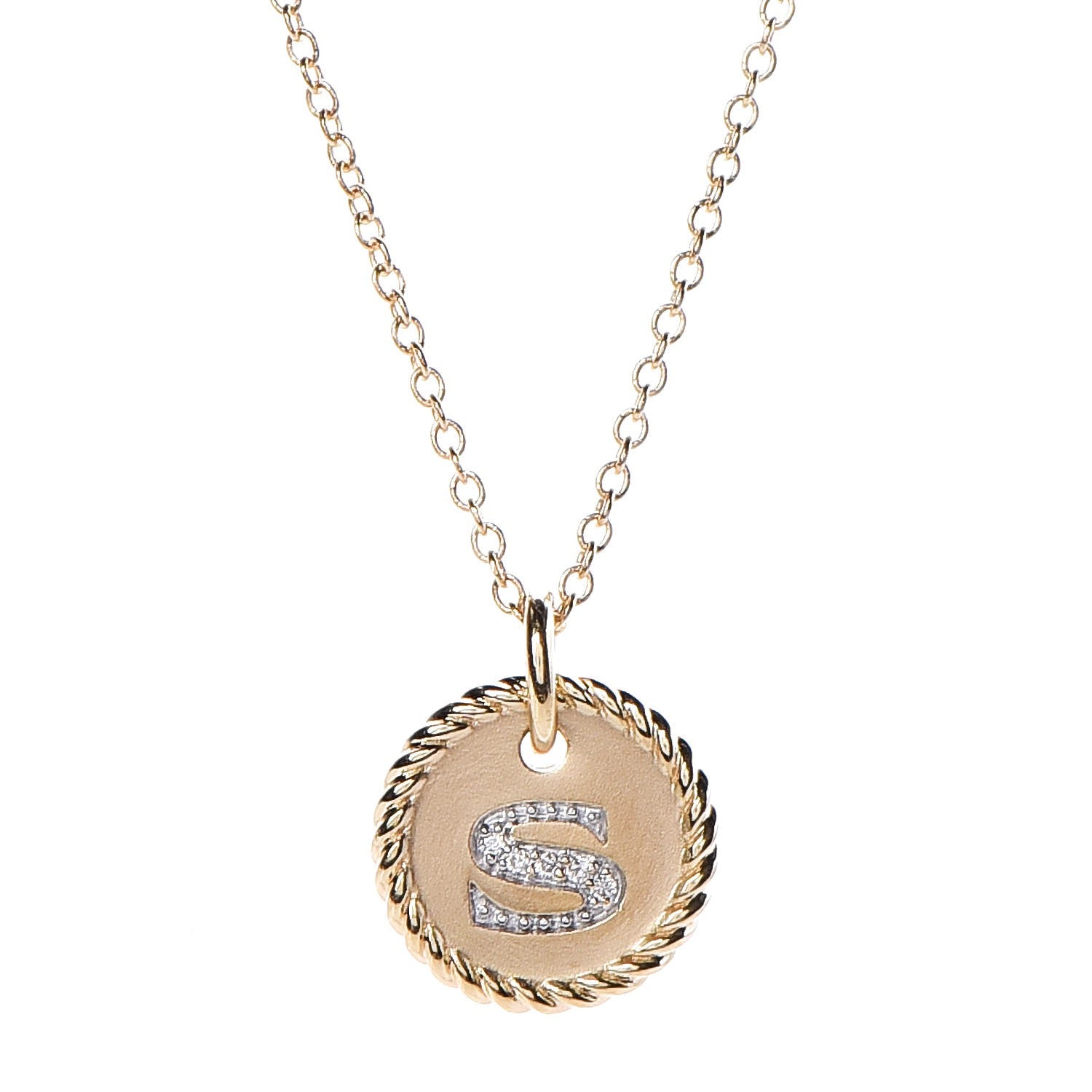 David Yurman 18K Yellow Gold Diamond Initial S Charm Necklace 4 of 6