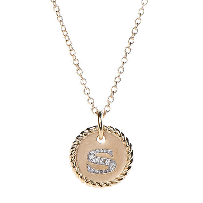 David Yurman 18K Yellow Gold Diamond Initial S Charm Necklace 4 of 6