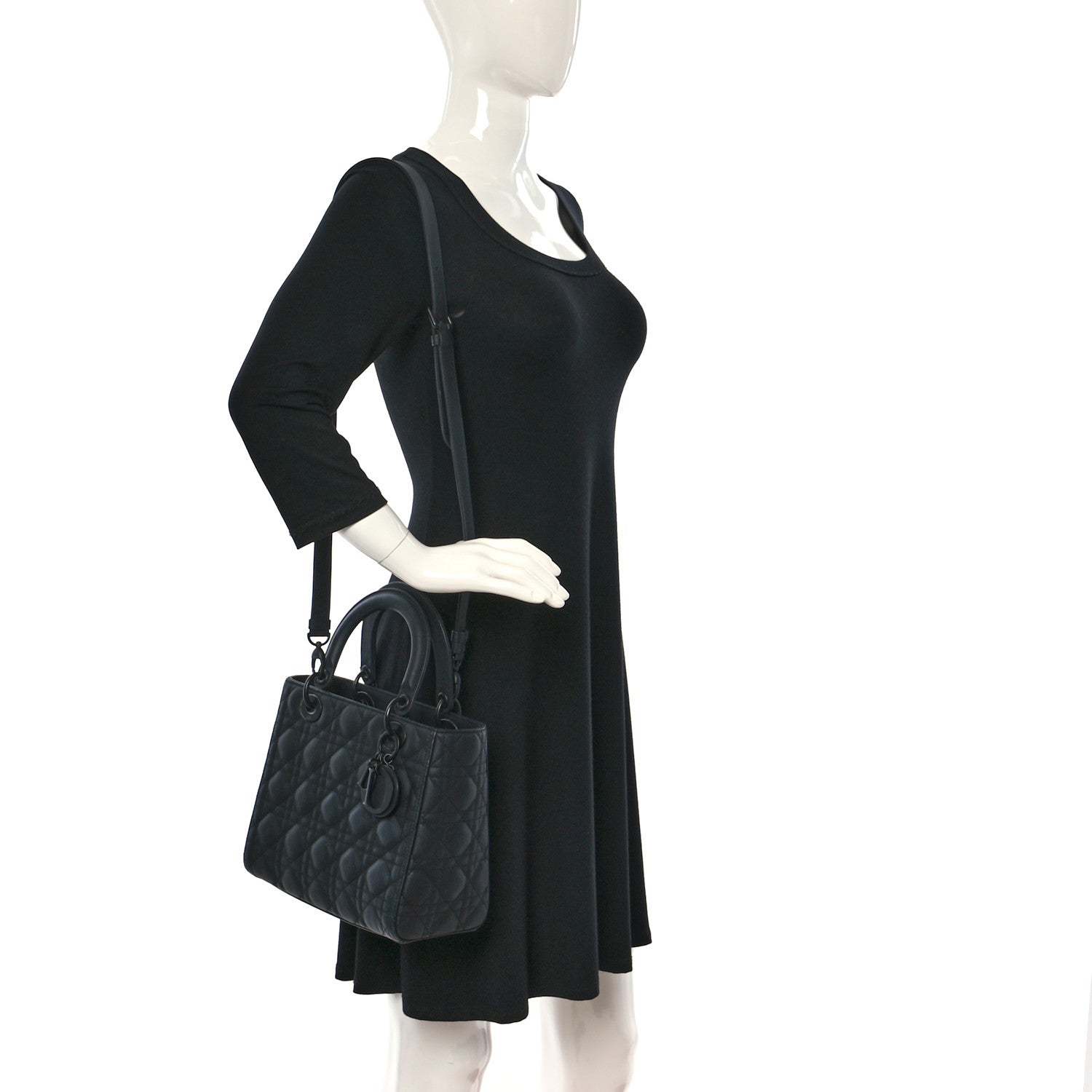 Christian Dior Ultra Matte Calfskin Cannage Medium Lady Dior Black 2 of 9