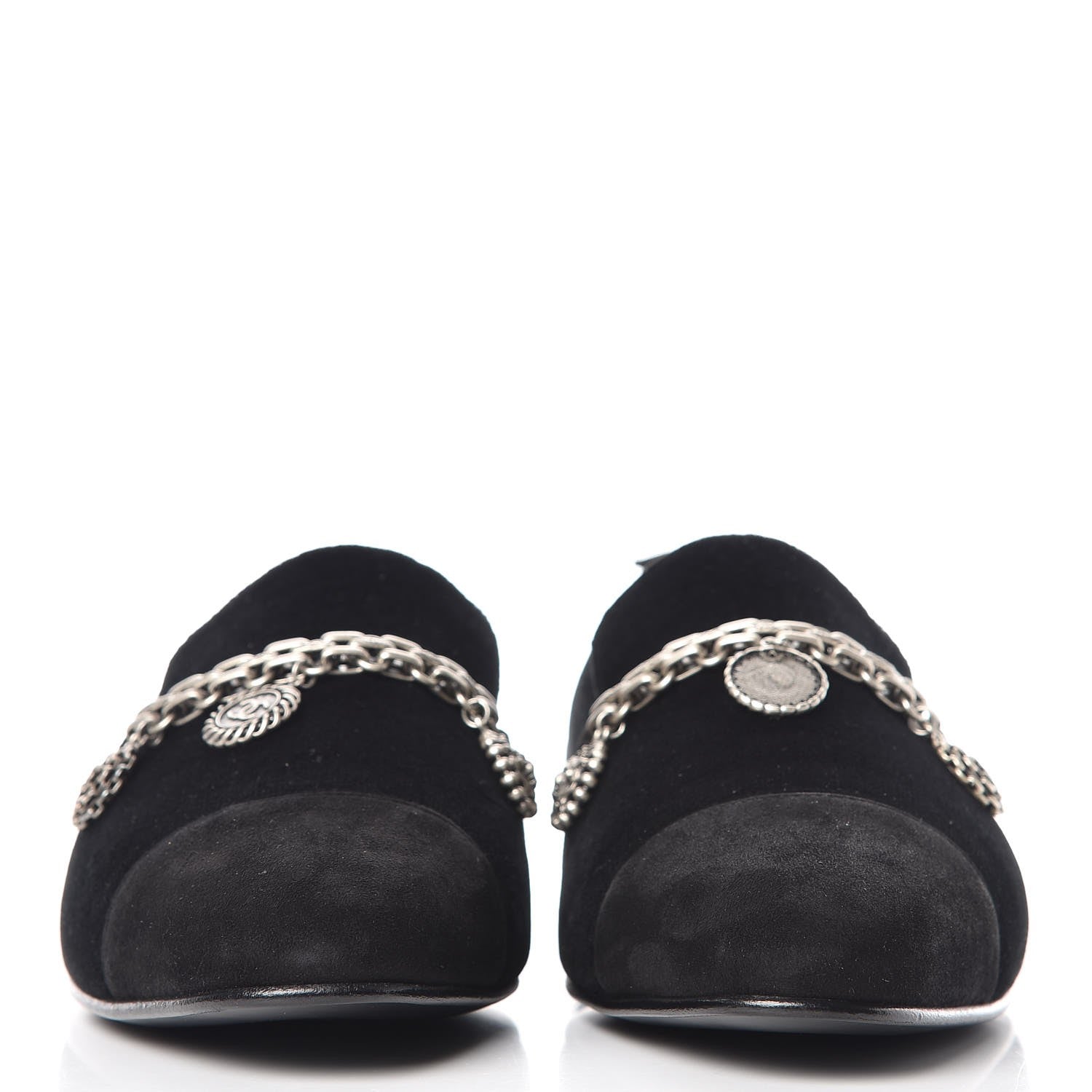 Chanel Velvet Suede Cap Toe Chain Moccasin Loafers 39 Black 2 of 9