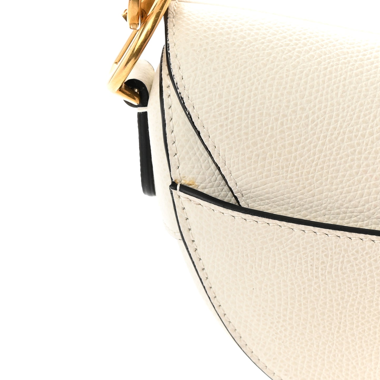Grained Calfskin Mini Saddle Bag White