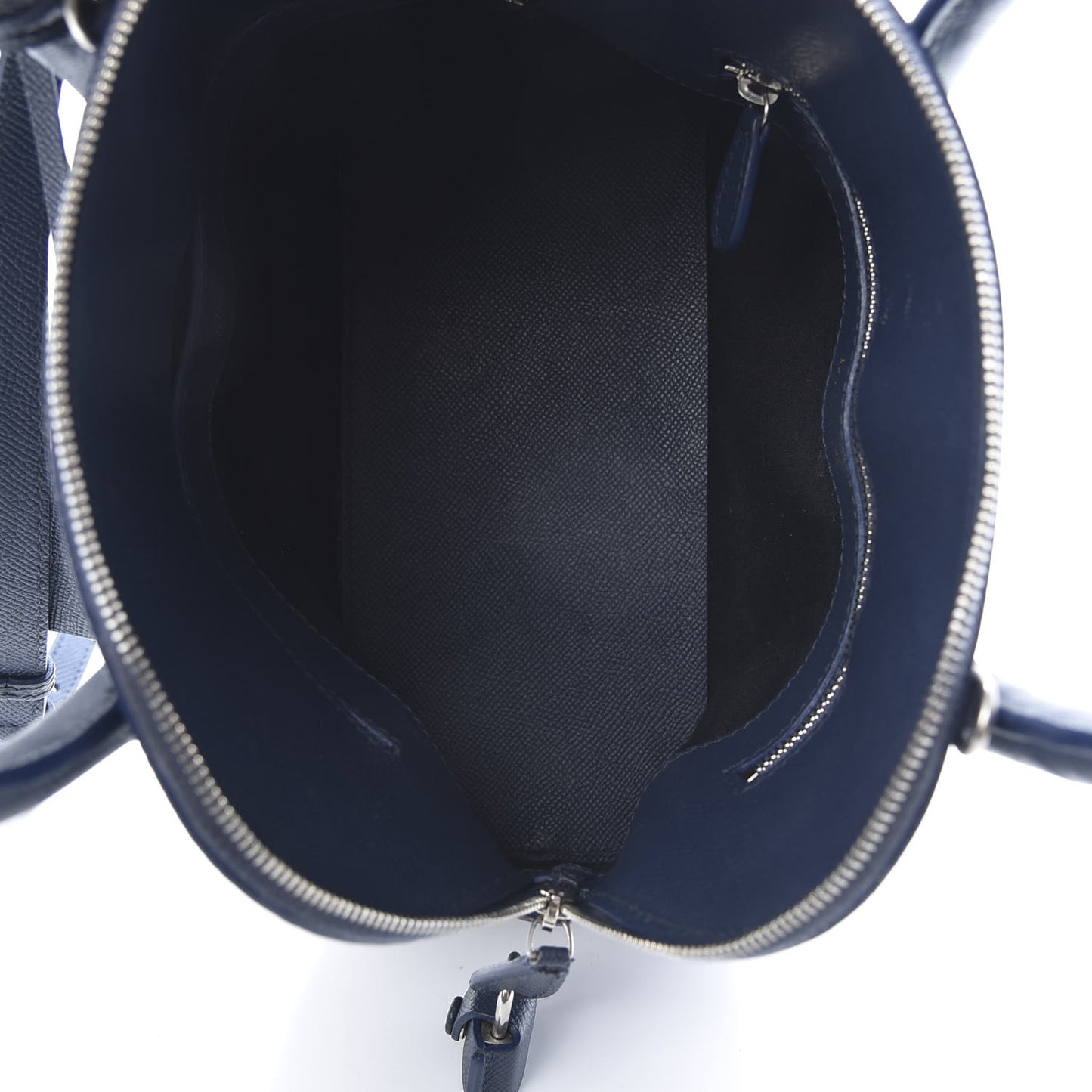 Signature Grained Calfskin Logo S Ville Top Handle Bag Bleu Canopee White