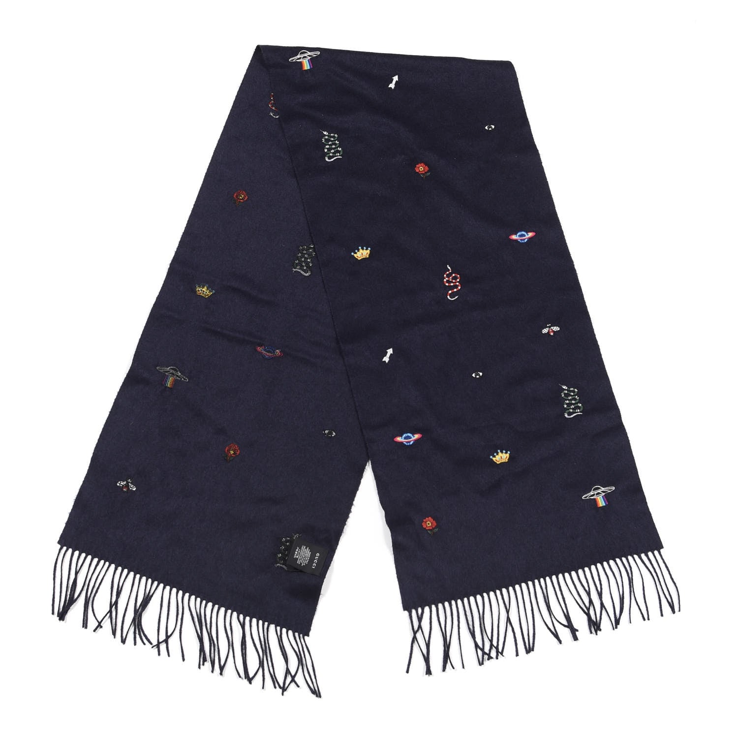 Gucci Silk Cashmere Soft Mixer Fringe Scarf Midnight Blue 2 of 5