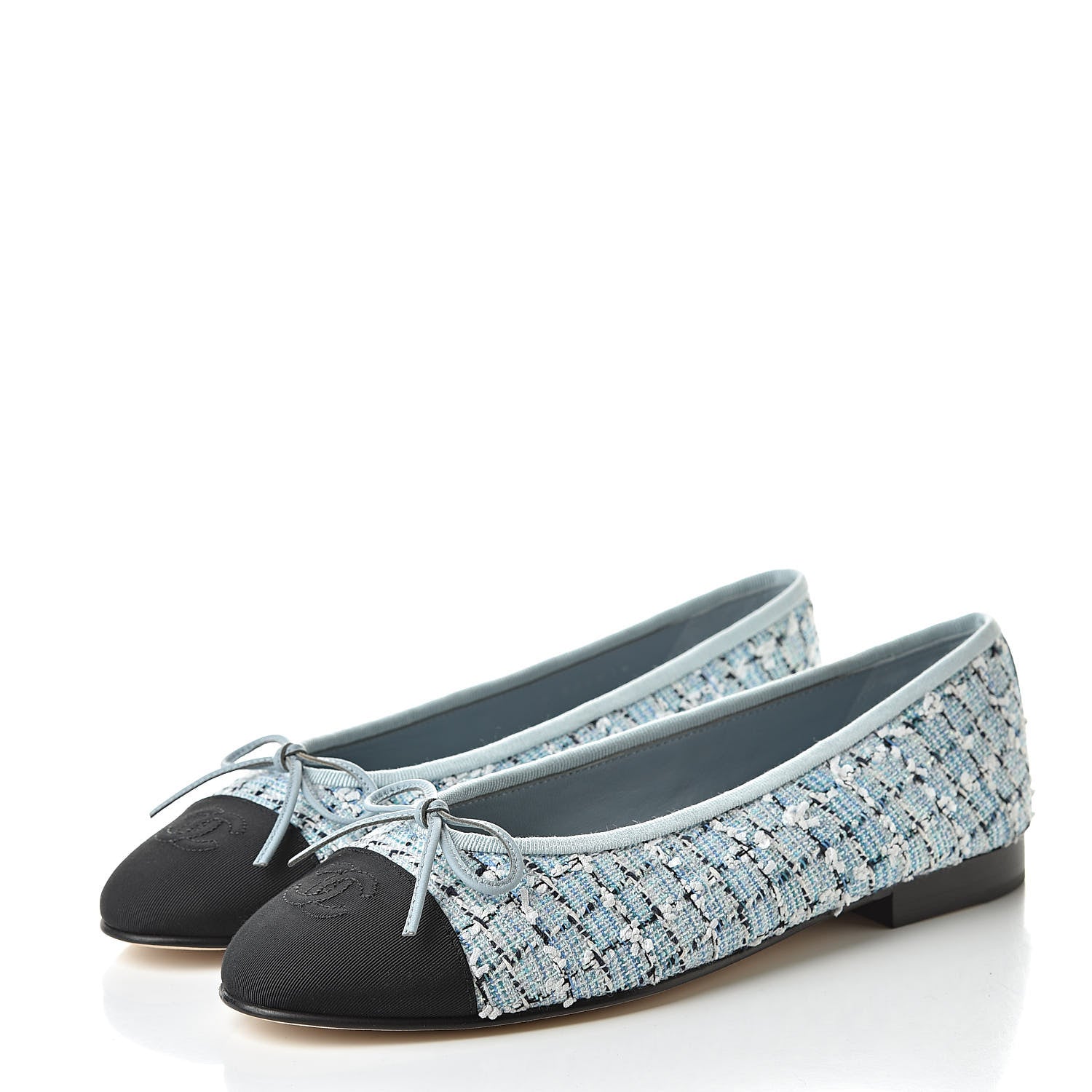 Chanel Tweed Grosgrain Cap Toe Ballerina Flats 37.5 Blue White Navy Black 3 of 9