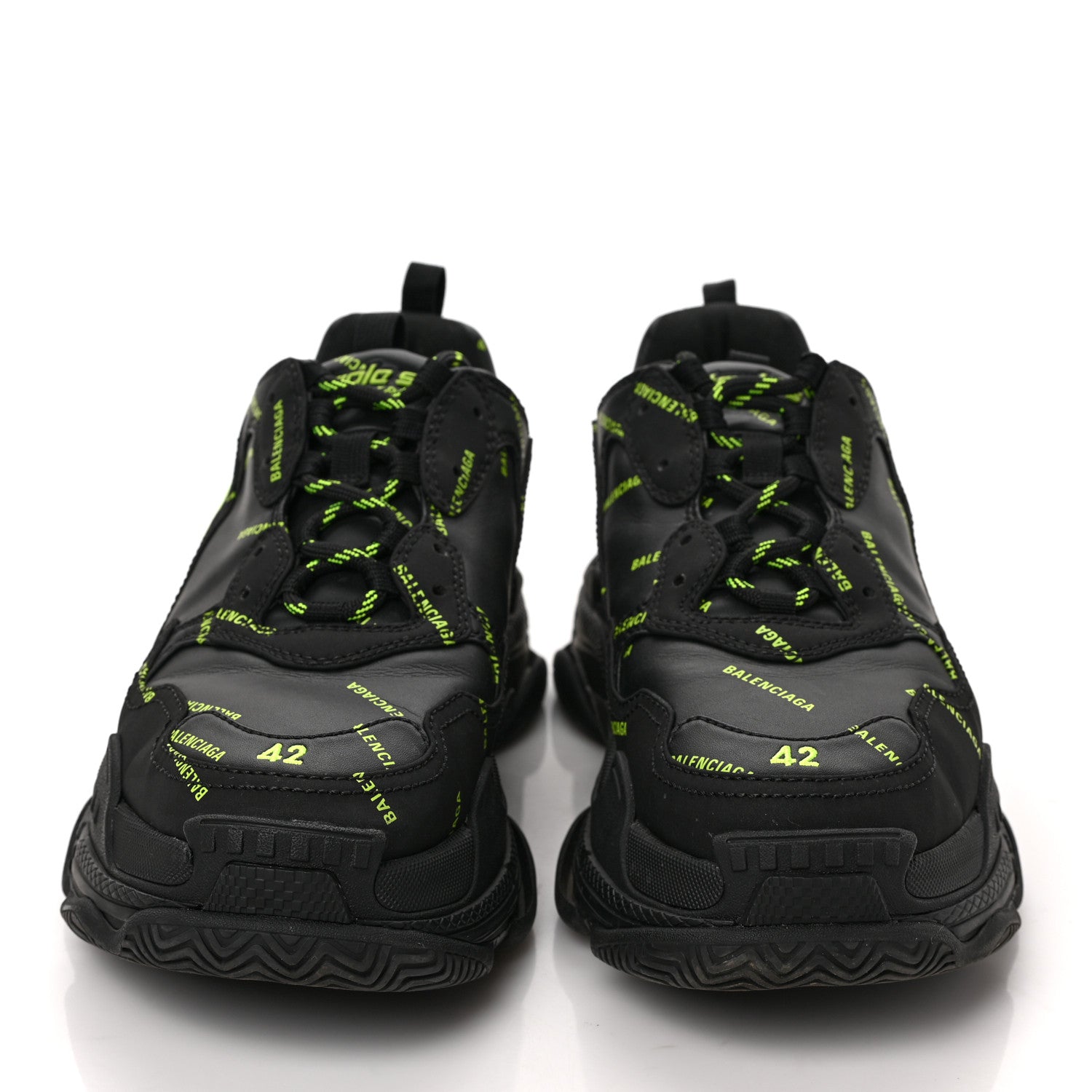 Balenciaga Technical Fabric Allover Logo Mens Triple S Sneakers 42 Black Fluo Yellow 2 of 8